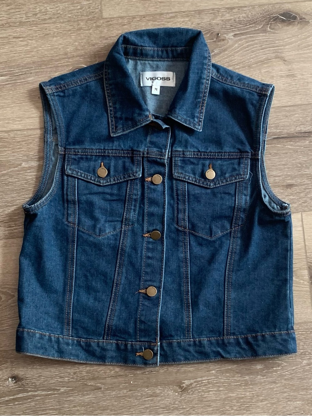 Vigoss Size M Indigo Denim Button-Front Sleeveless Vest
